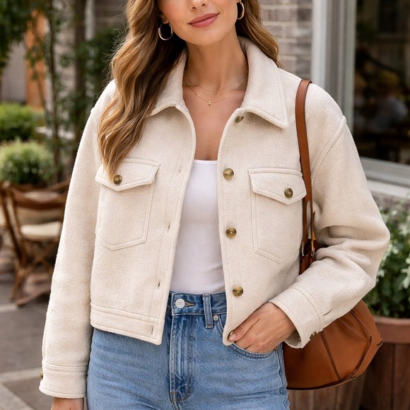 Wilfred Free Jackets & Blazers - Aritzia Wilfred Free Autumn Shirt Jacket Merino Wool Cream Sz XL Shacket Cottage